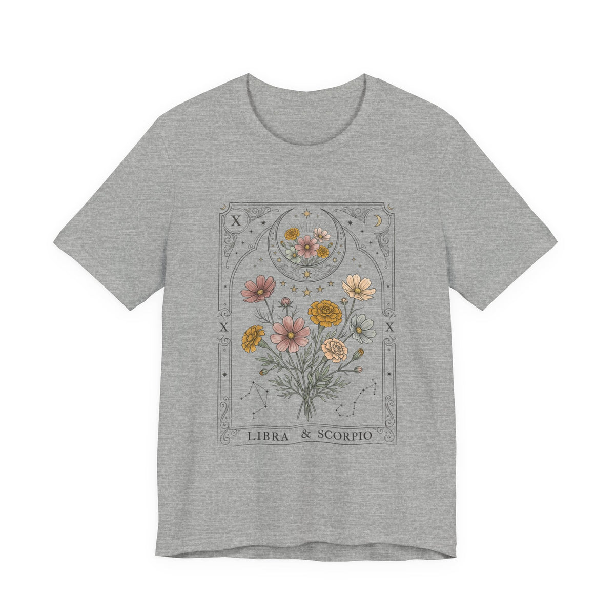 October - Libra & Scorpio Floral Zodiac Birth Flower T‑Shirt — Botanical Horoscope Tee