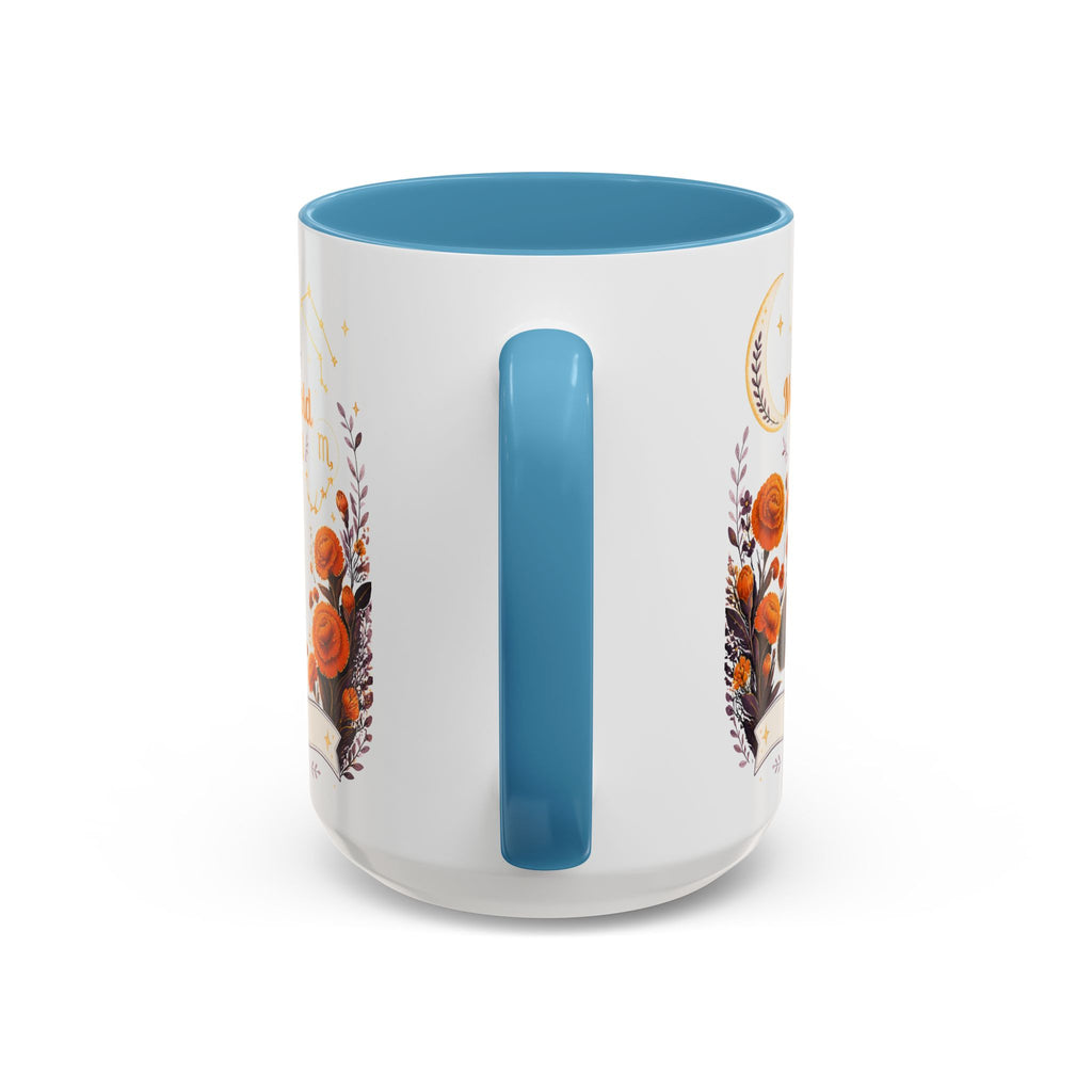 October Birth Flower Marigold Glow Accent Coffee Mug — Zodiac Libra Floral Hedgehog