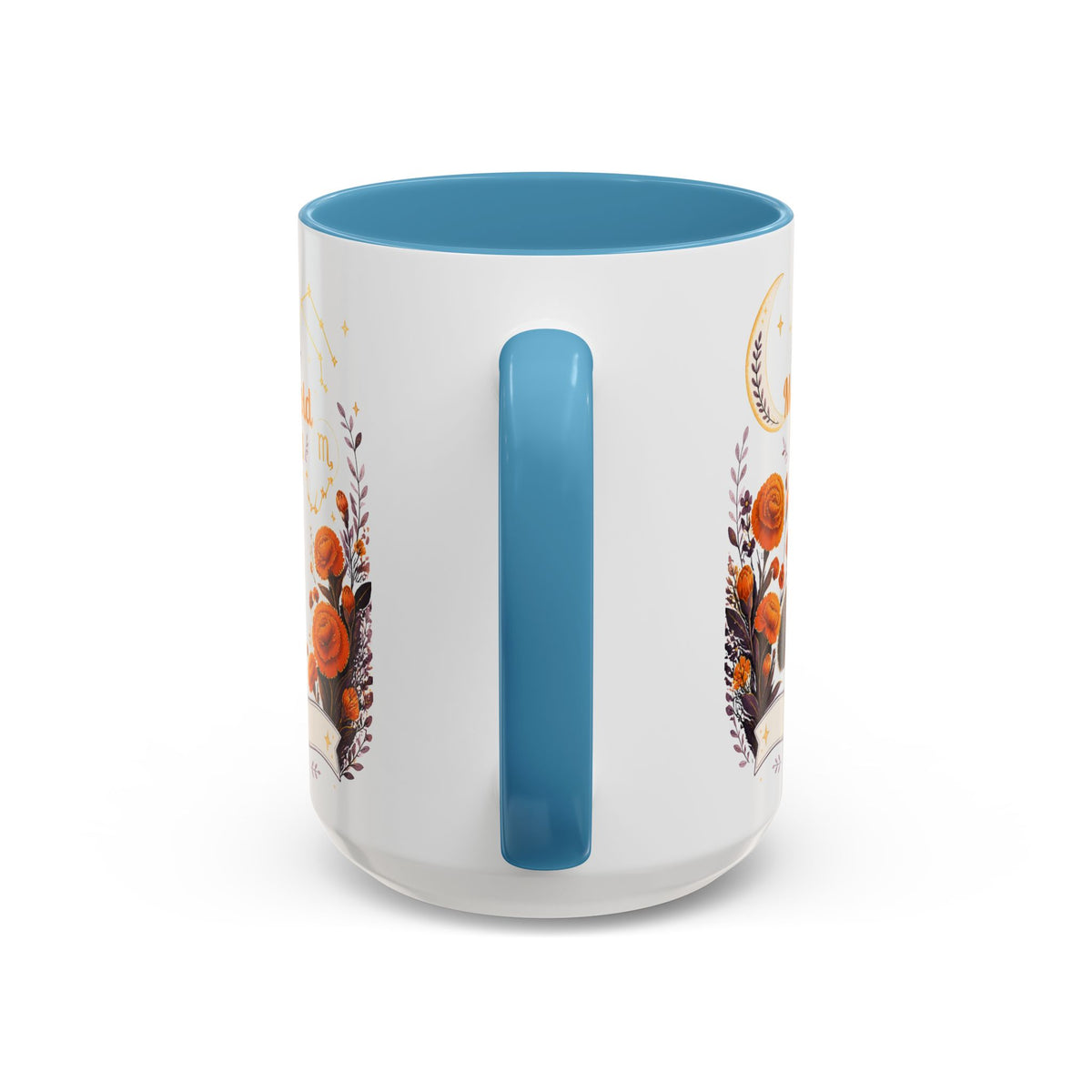 October Birth Flower Marigold Glow Accent Coffee Mug — Zodiac Libra Floral Hedgehog