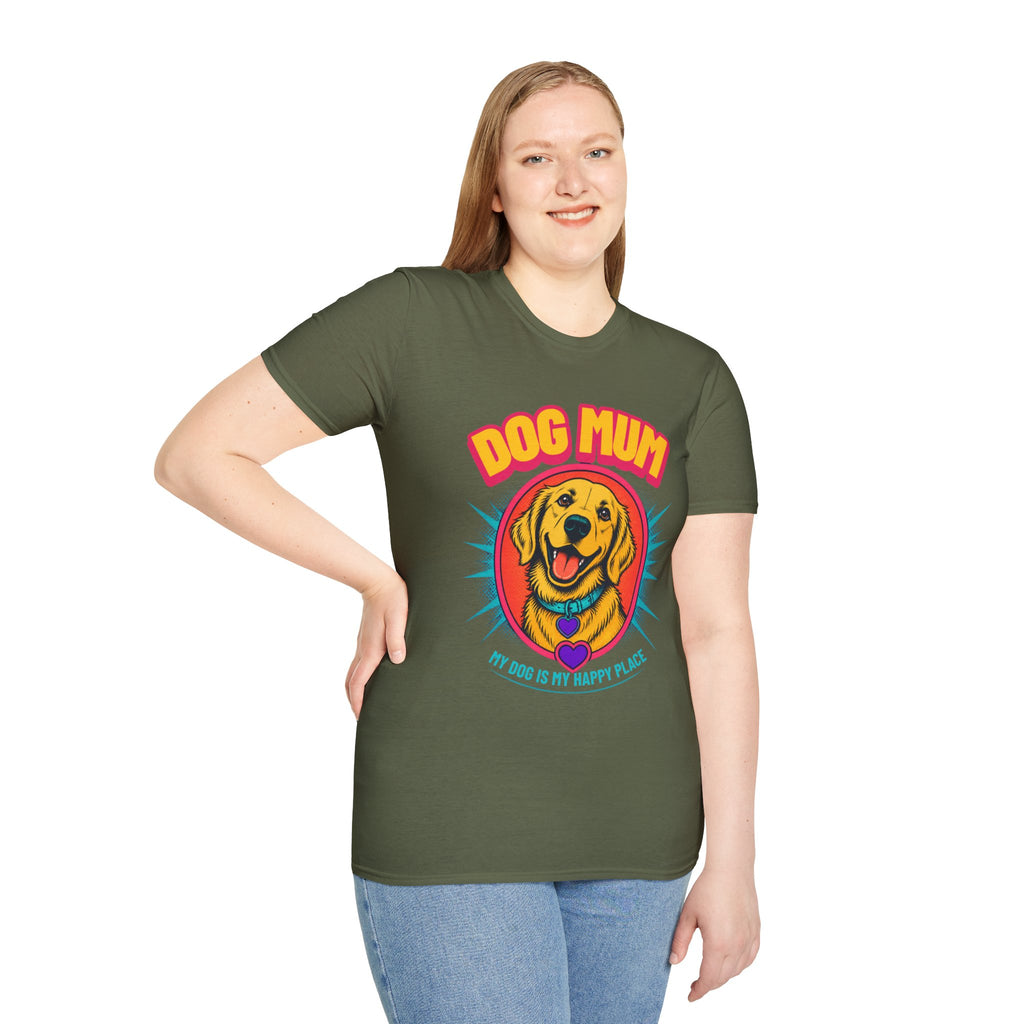Dog Mum Golden Retriever T-Shirt | Cute Retro Dog Portrait, Pet Lover Tee