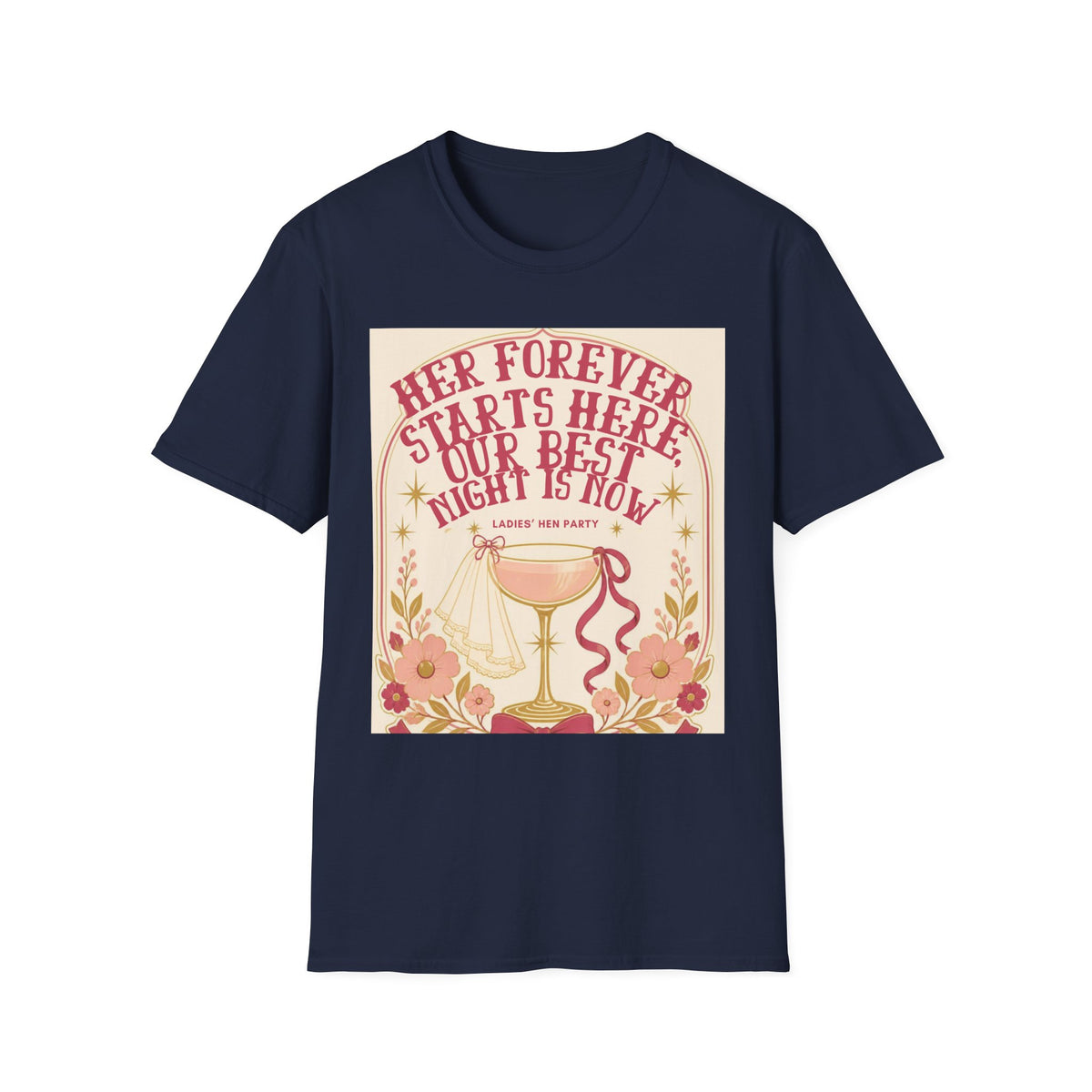 Her Forever Starts Here Champagne Glass T-Shirt | Bachelorette Party Tee
