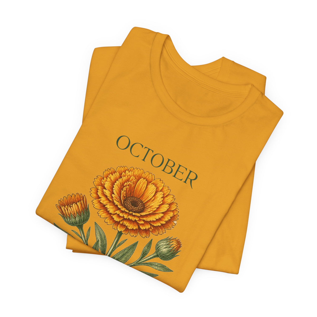 October Birth Flower Tee | Marigold & Cosmos Celestial Design | Birthday Gift