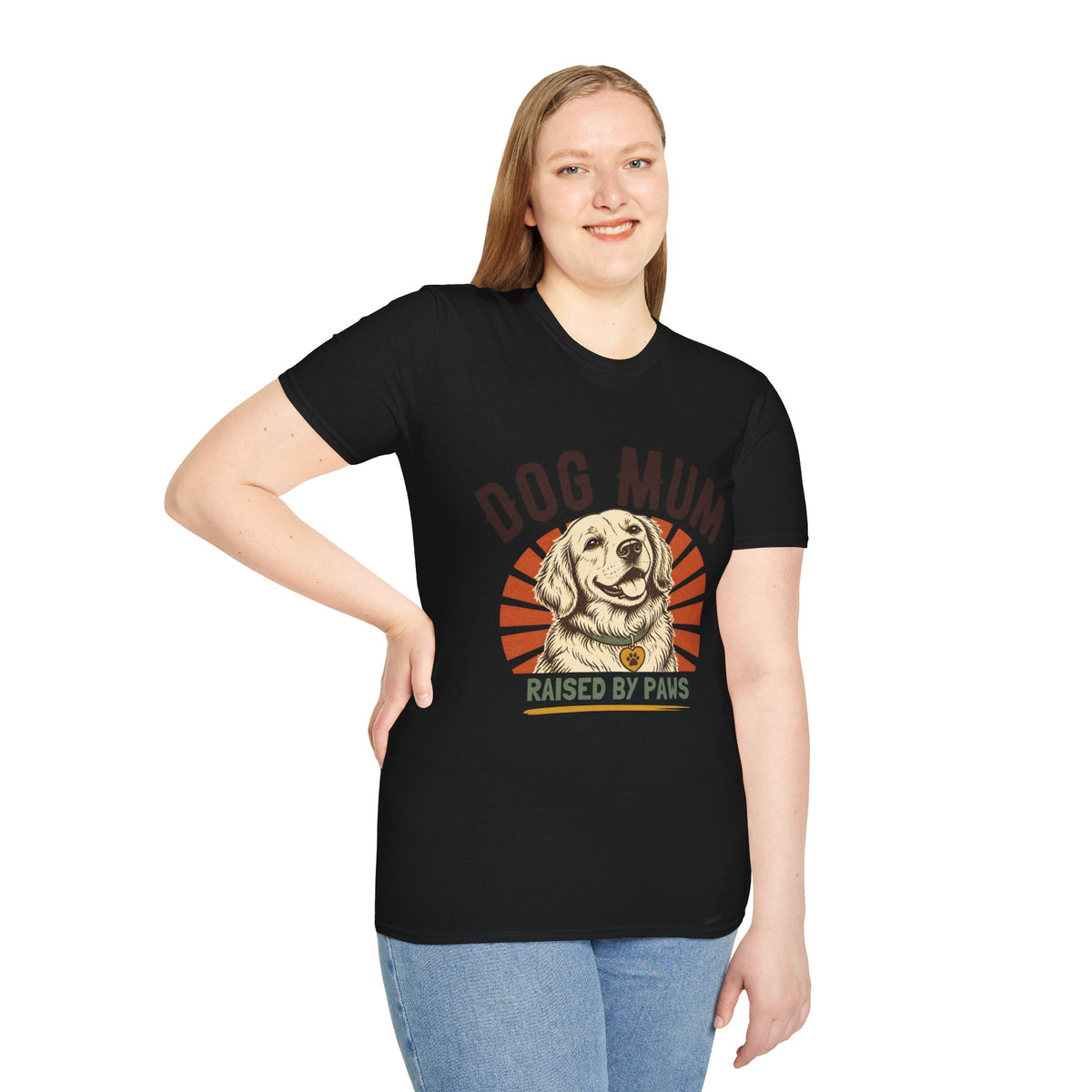 Dog Mum Raised By Paws T-Shirt | Golden Retriever Retro