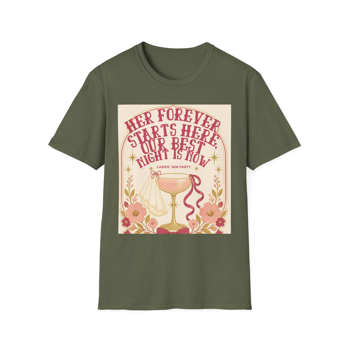 Her Forever Starts Here Champagne Glass T-Shirt | Bachelorette Party Tee