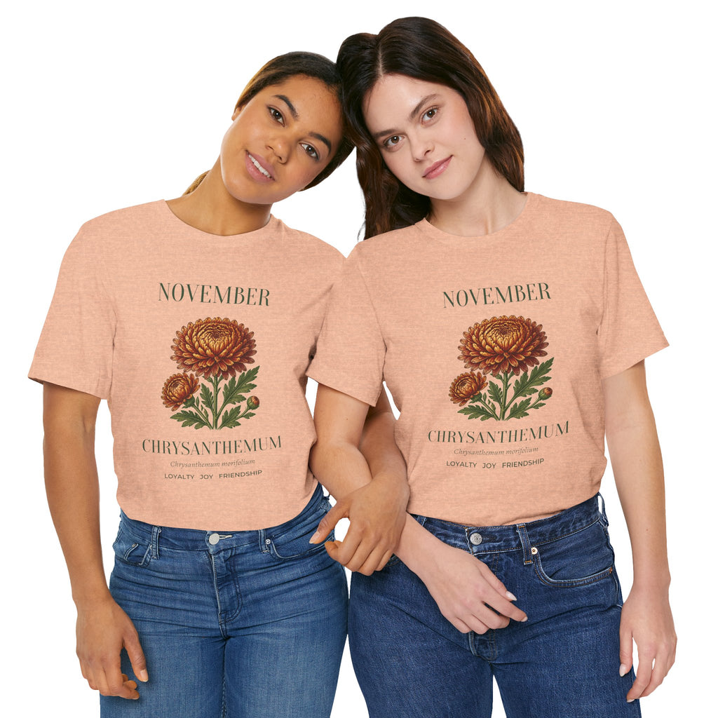November Birth Flower Tee | Chrysanthemum Celestial Design | Birthday Gift