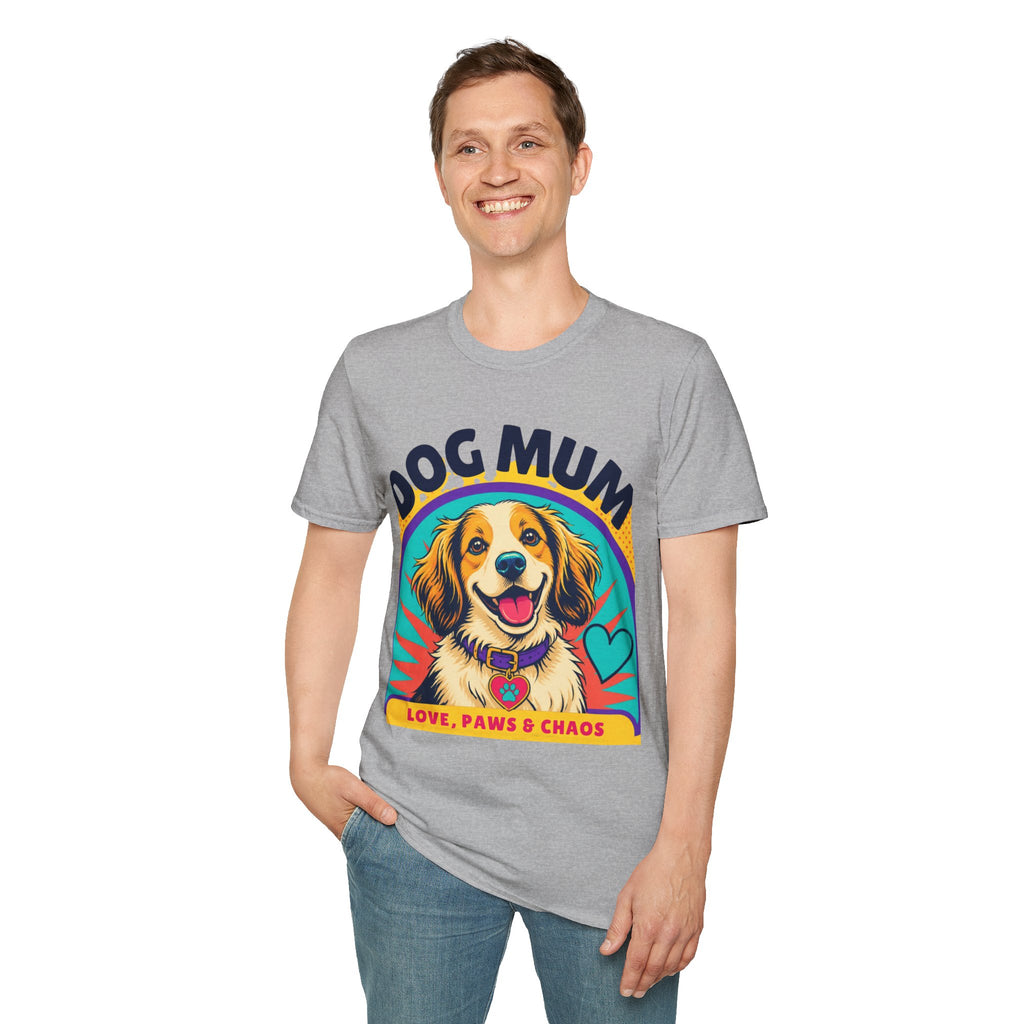 Dog Mum T-Shirt | Cute Happy Dog Illustration, Love Paws & Chaos