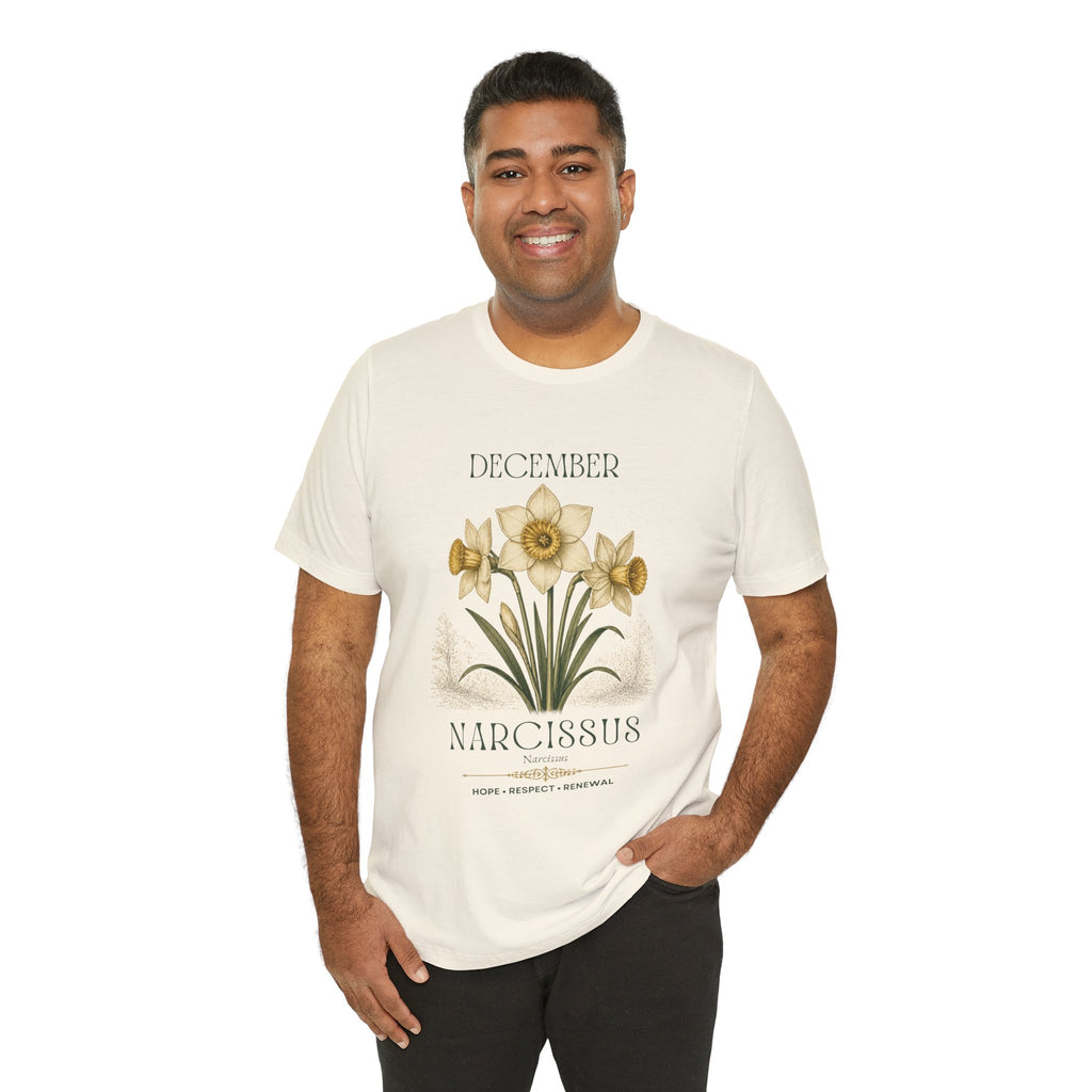 December Birth Flower Tee | Narcissus & Holly Celestial Design | Birthday Gift