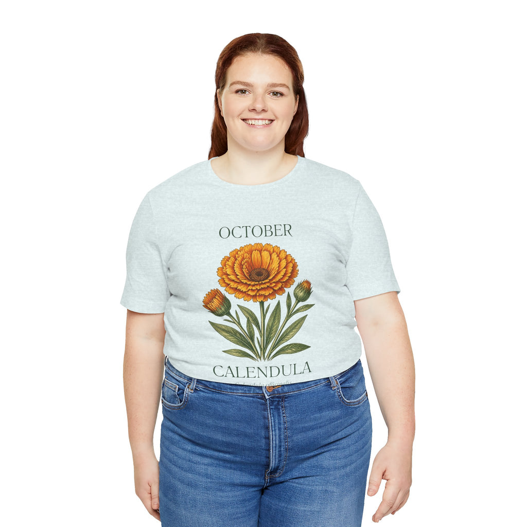 October Birth Flower Tee | Marigold & Cosmos Celestial Design | Birthday Gift