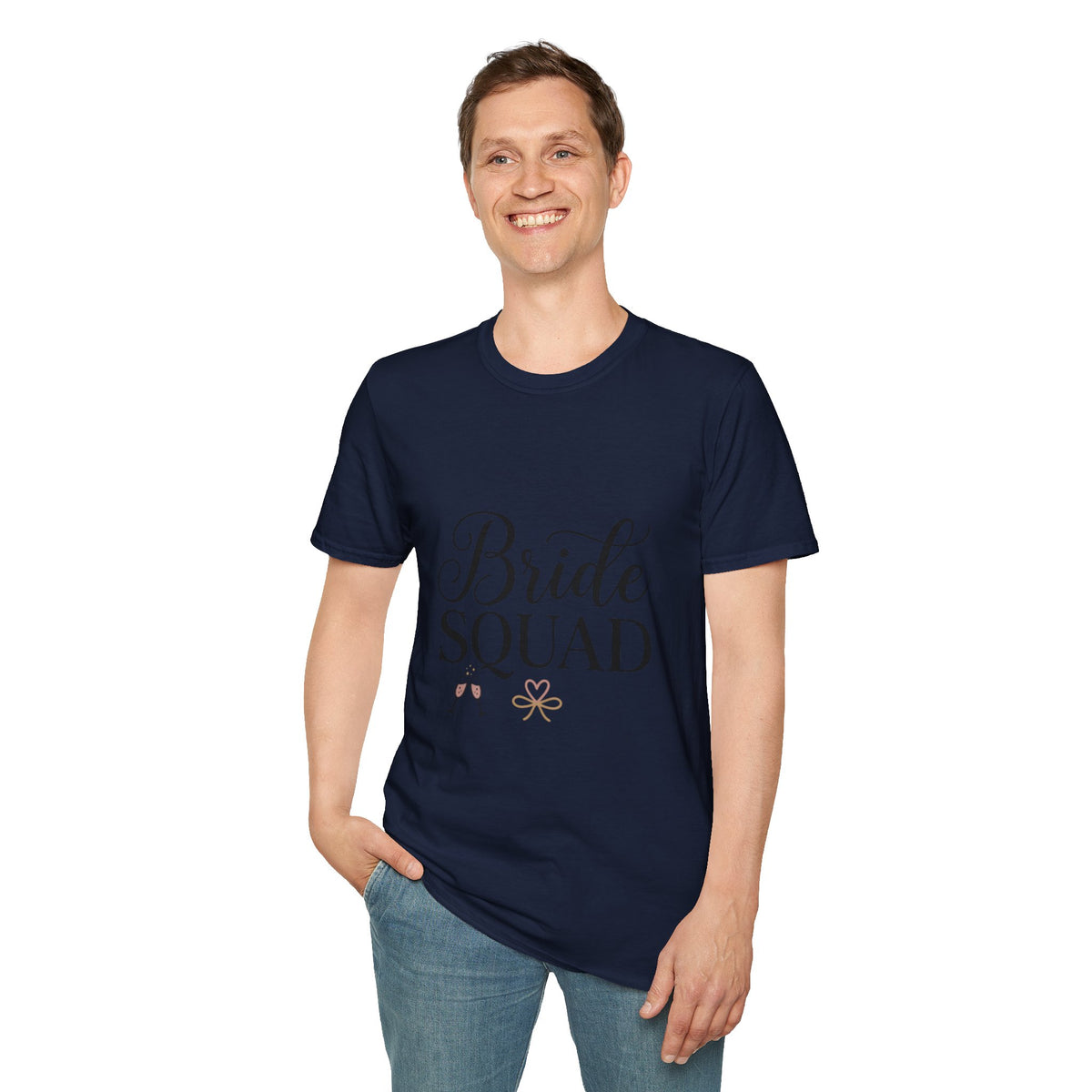 Bride Squad T-Shirt — Bachelorette Party Bridesmaid Tee with Champagne Icons