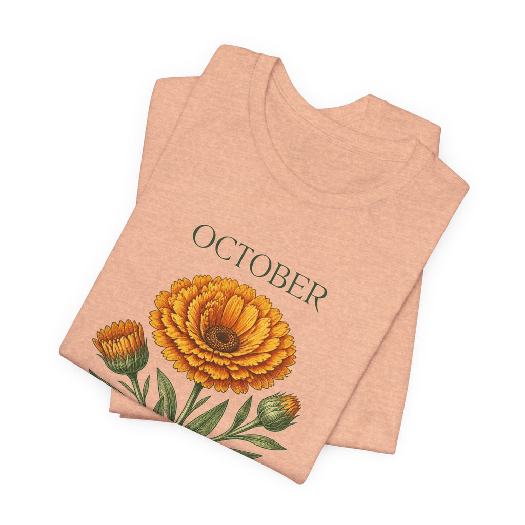 October Birth Flower Tee | Marigold & Cosmos Celestial Design | Birthday Gift