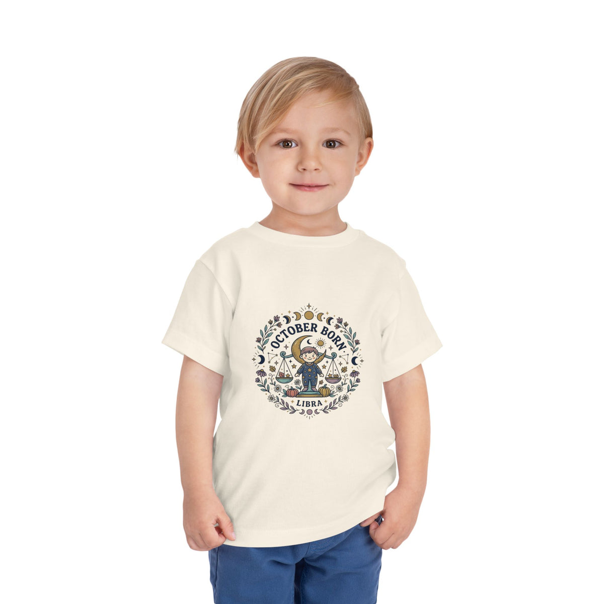 October Born Libra moon phases toddler tee | Zodiac Libra design