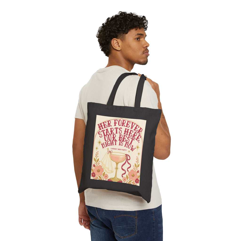 Tote Bag — “Her Forever Starts Here” Bachelorette Party Canvas Tote