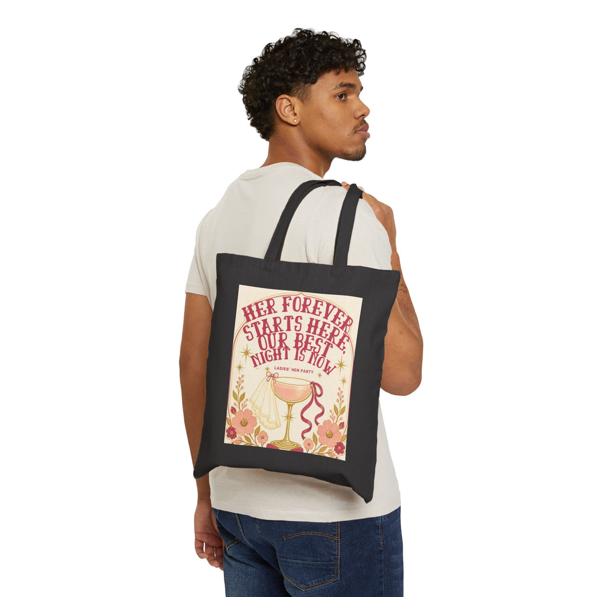 Tote Bag — “Her Forever Starts Here” Bachelorette Party Canvas Tote