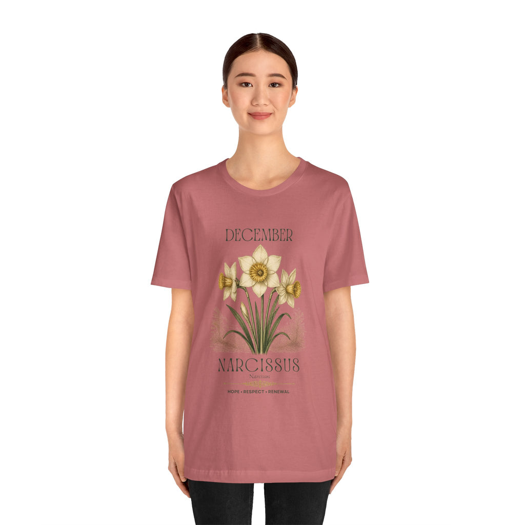 December Birth Flower Tee | Narcissus & Holly Celestial Design | Birthday Gift