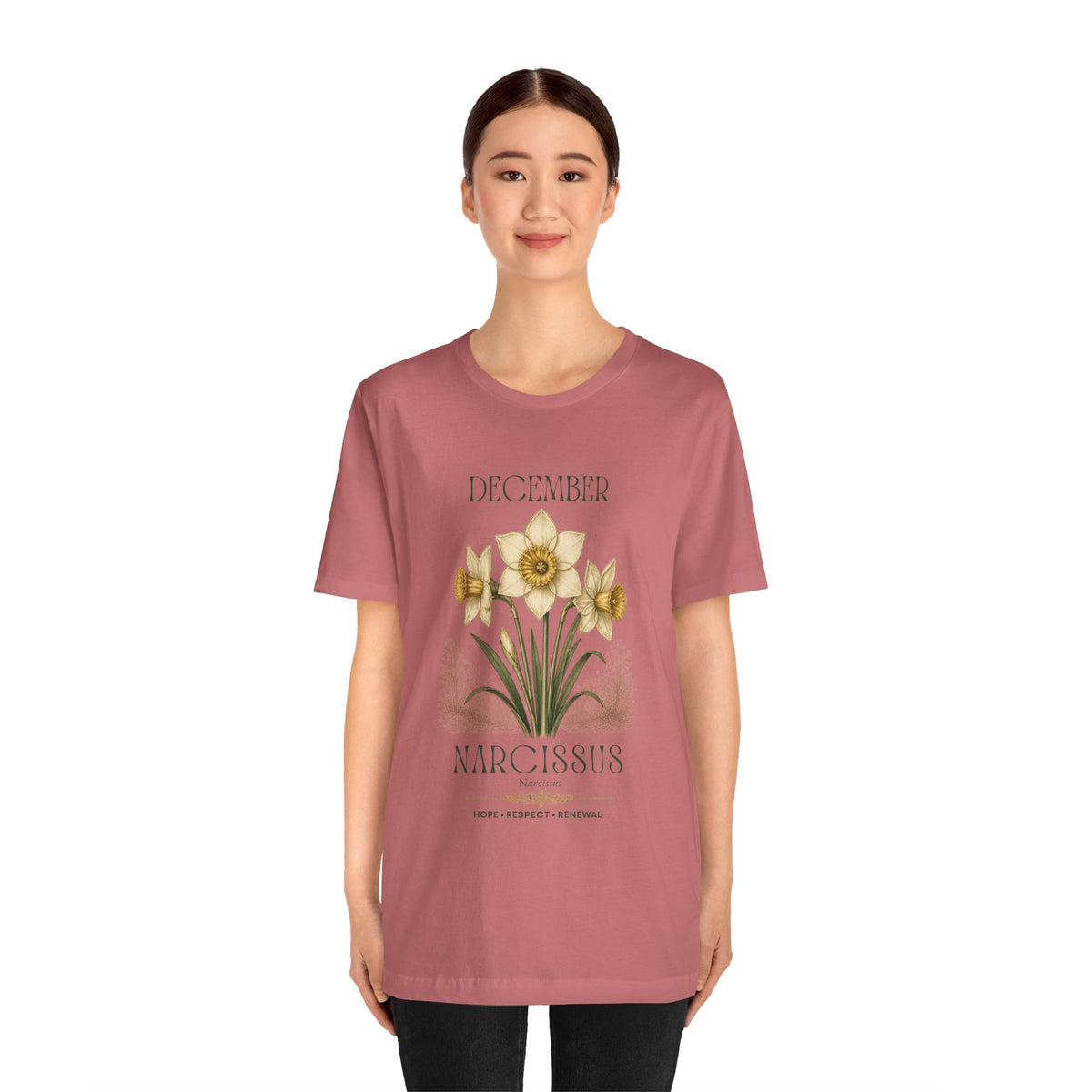 December Birth Flower Tee | Narcissus & Holly Celestial Design | Birthday Gift