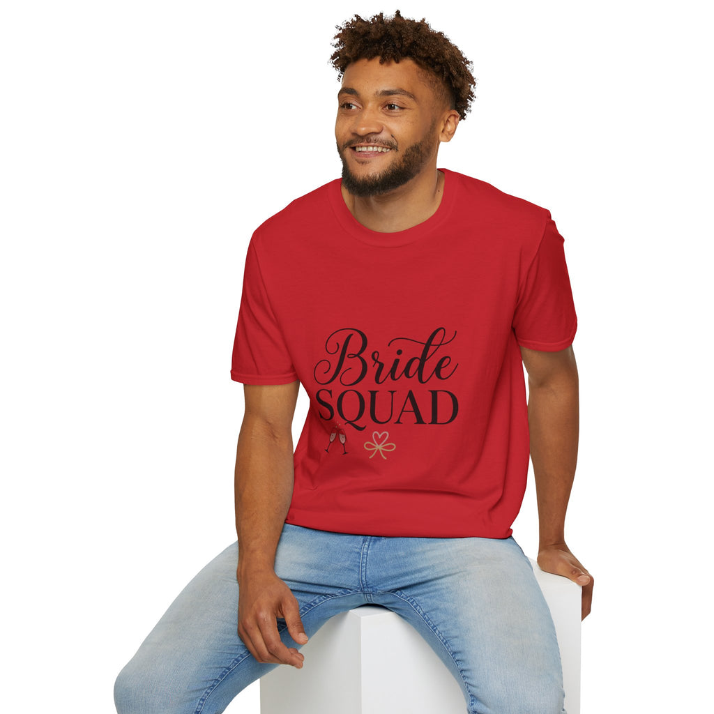 Bride Squad T-Shirt — Bachelorette Party Bridesmaid Tee with Champagne Icons