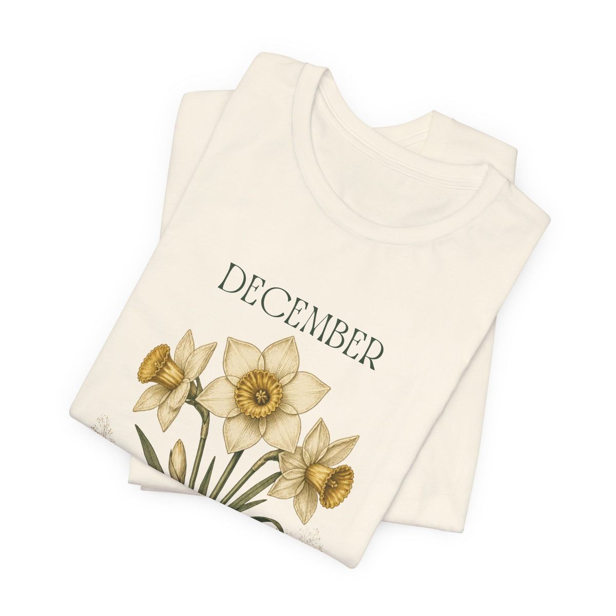 December Birth Flower Tee | Narcissus & Holly Celestial Design | Birthday Gift