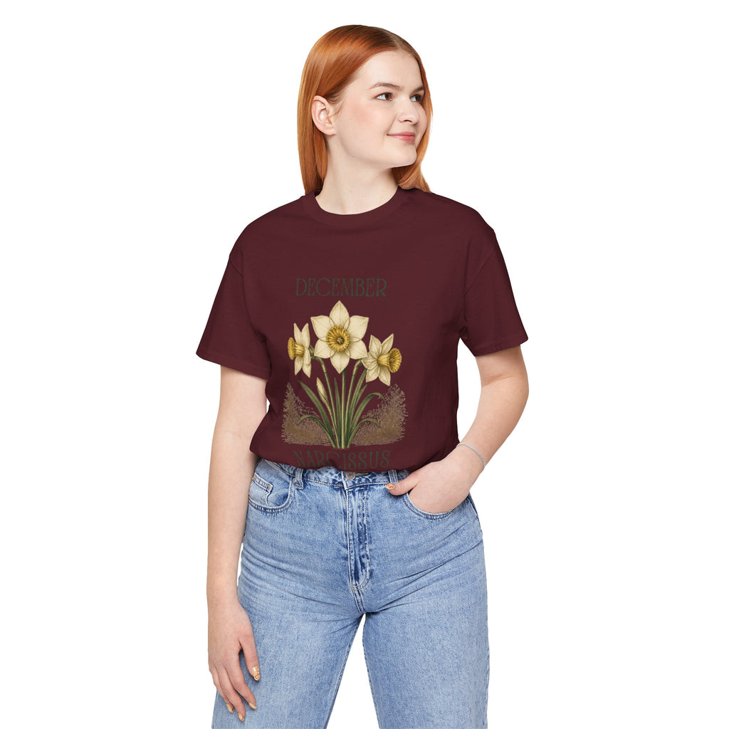 December Birth Flower Tee | Narcissus & Holly Celestial Design | Birthday Gift