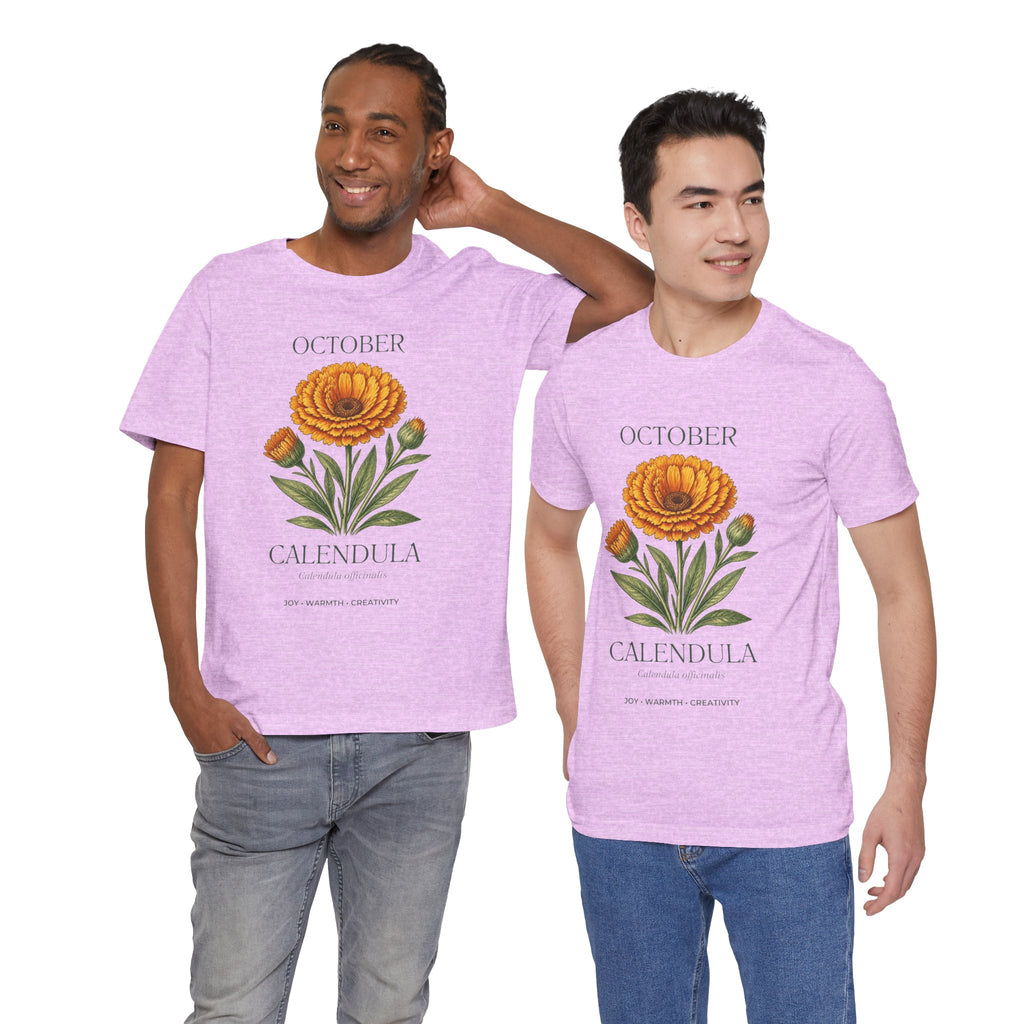 October Birth Flower Tee | Marigold & Cosmos Celestial Design | Birthday Gift