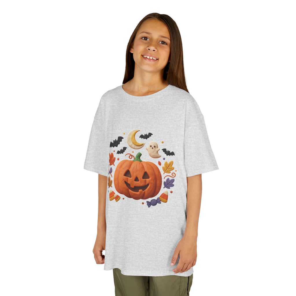 Jack-o'-Lantern Pumpkin Kids Tee | Halloween Ghosts, Bats, Moon, Autumn Leaves