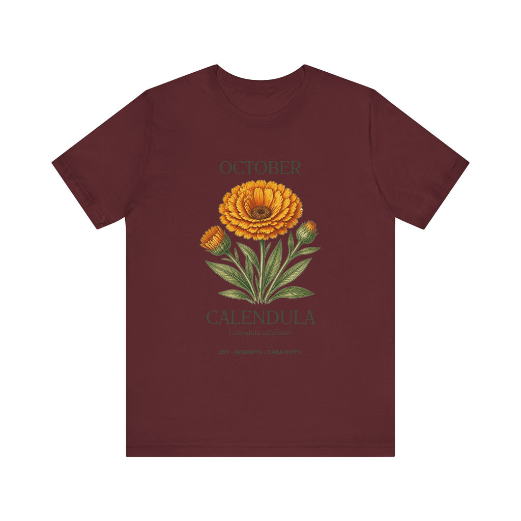 October Birth Flower Tee | Marigold & Cosmos Celestial Design | Birthday Gift