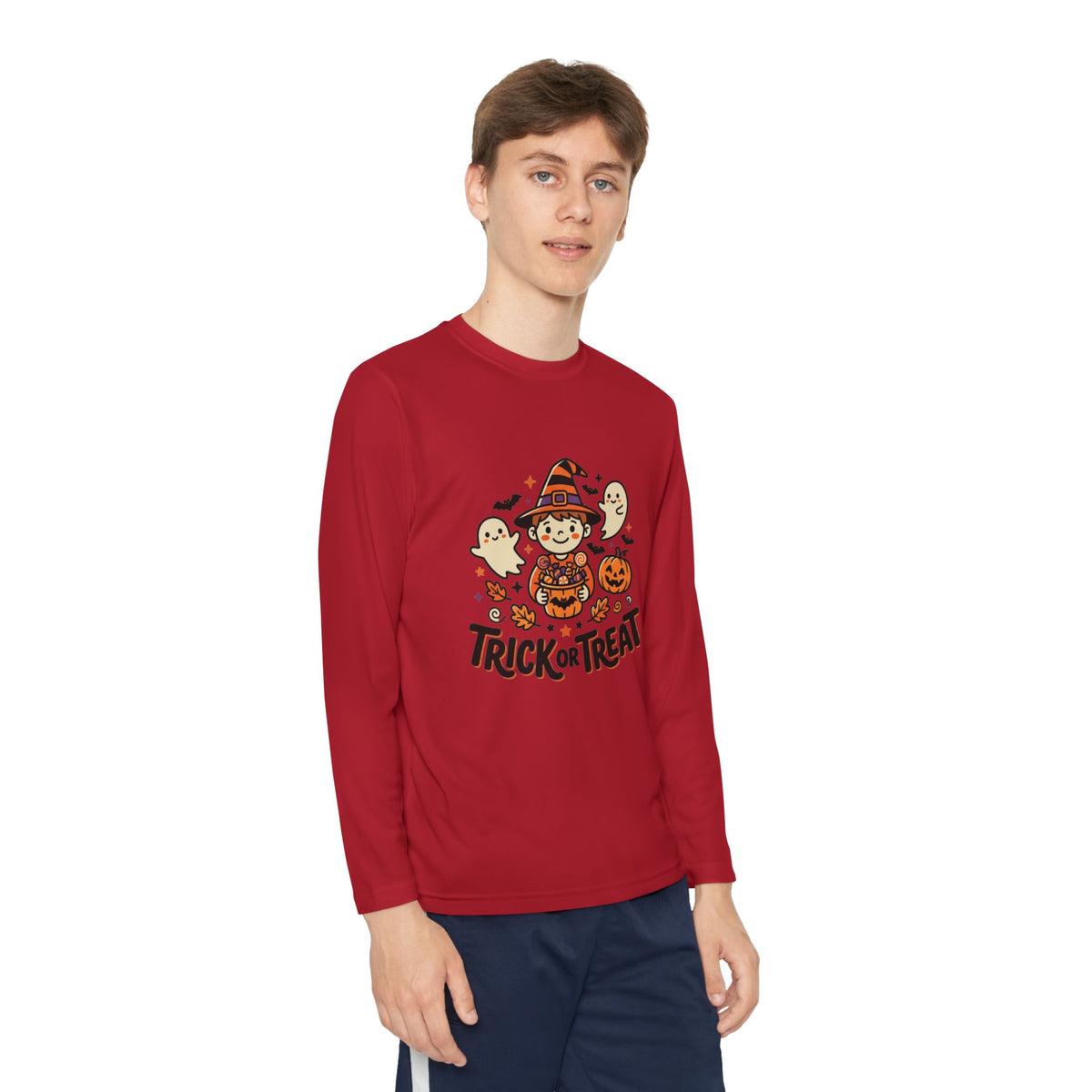 Trick or Treat Witch Kid Long Sleeve Shirt | Halloween Ghosts Pumpkins