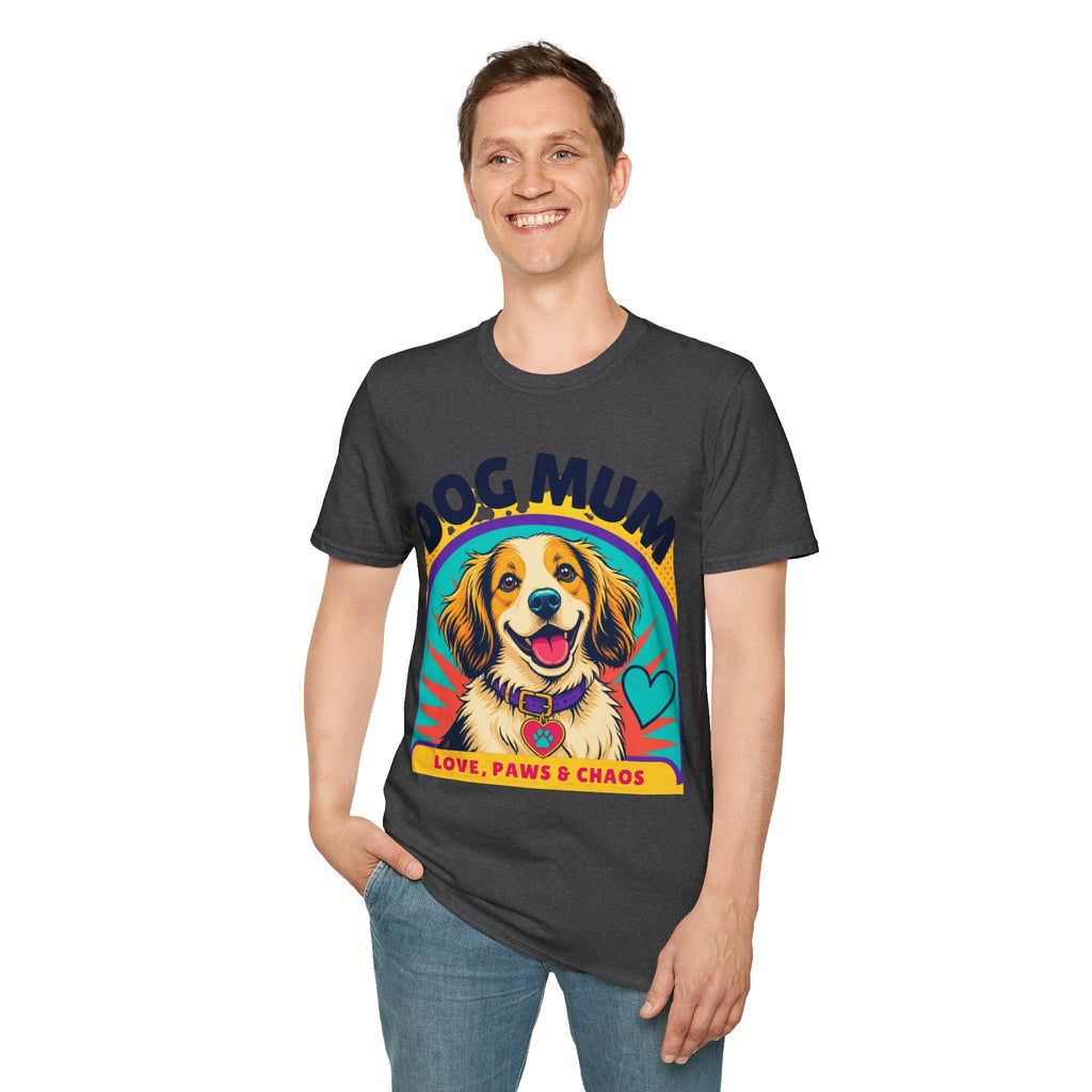 Dog Mum T-Shirt | Cute Happy Dog Illustration, Love Paws & Chaos
