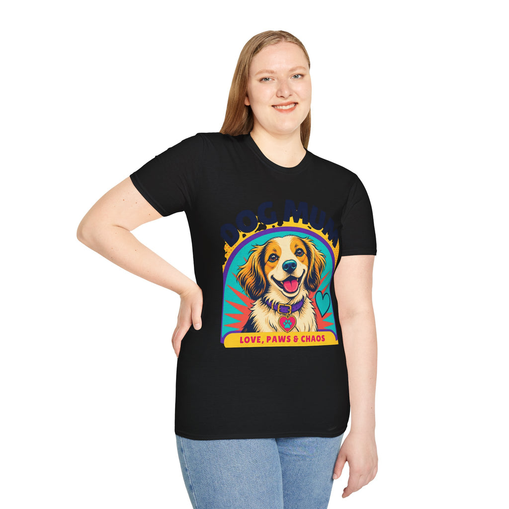 Dog Mum T-Shirt | Cute Happy Dog Illustration, Love Paws & Chaos
