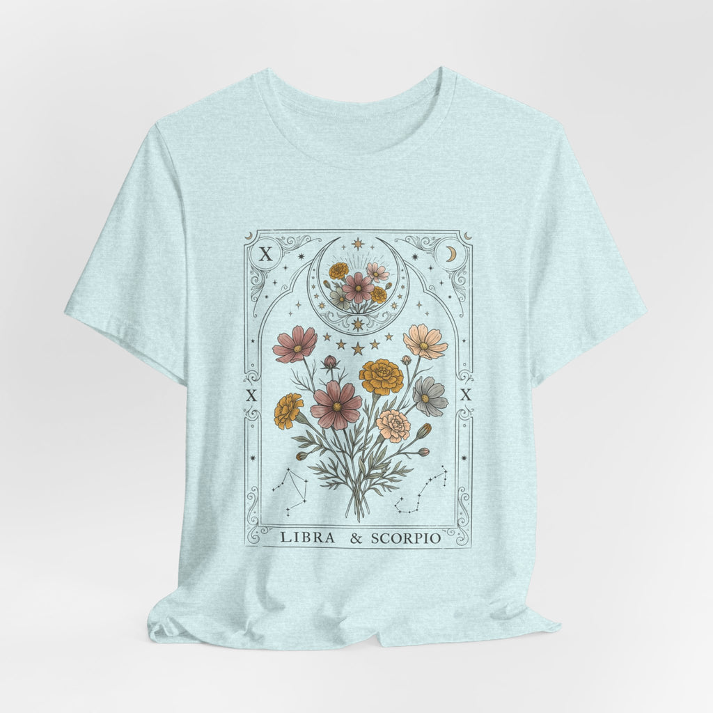 Libra & Scorpio Floral Zodiac T‑Shirt — Botanical Horoscope Tee