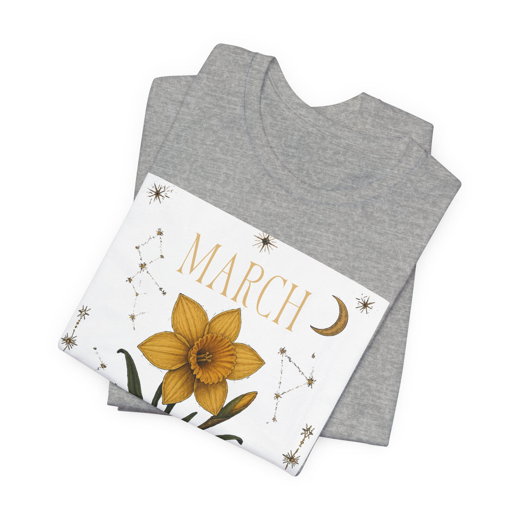March Zodiac/Celestial aesthetics with birth flower — Birth Month Flower Tee