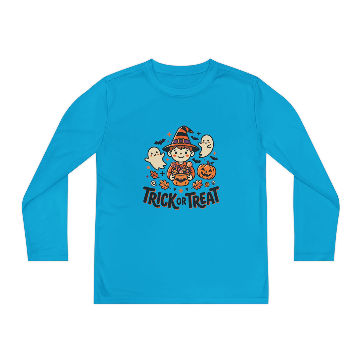 Trick or Treat Witch Kid Long Sleeve Shirt | Halloween Ghosts Pumpkins