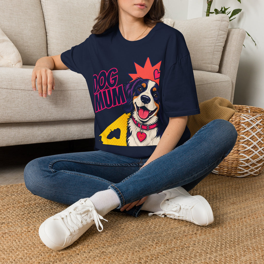 Dog Mum Pop Art T-Shirt | Happy Dog Portrait, Heart Collar