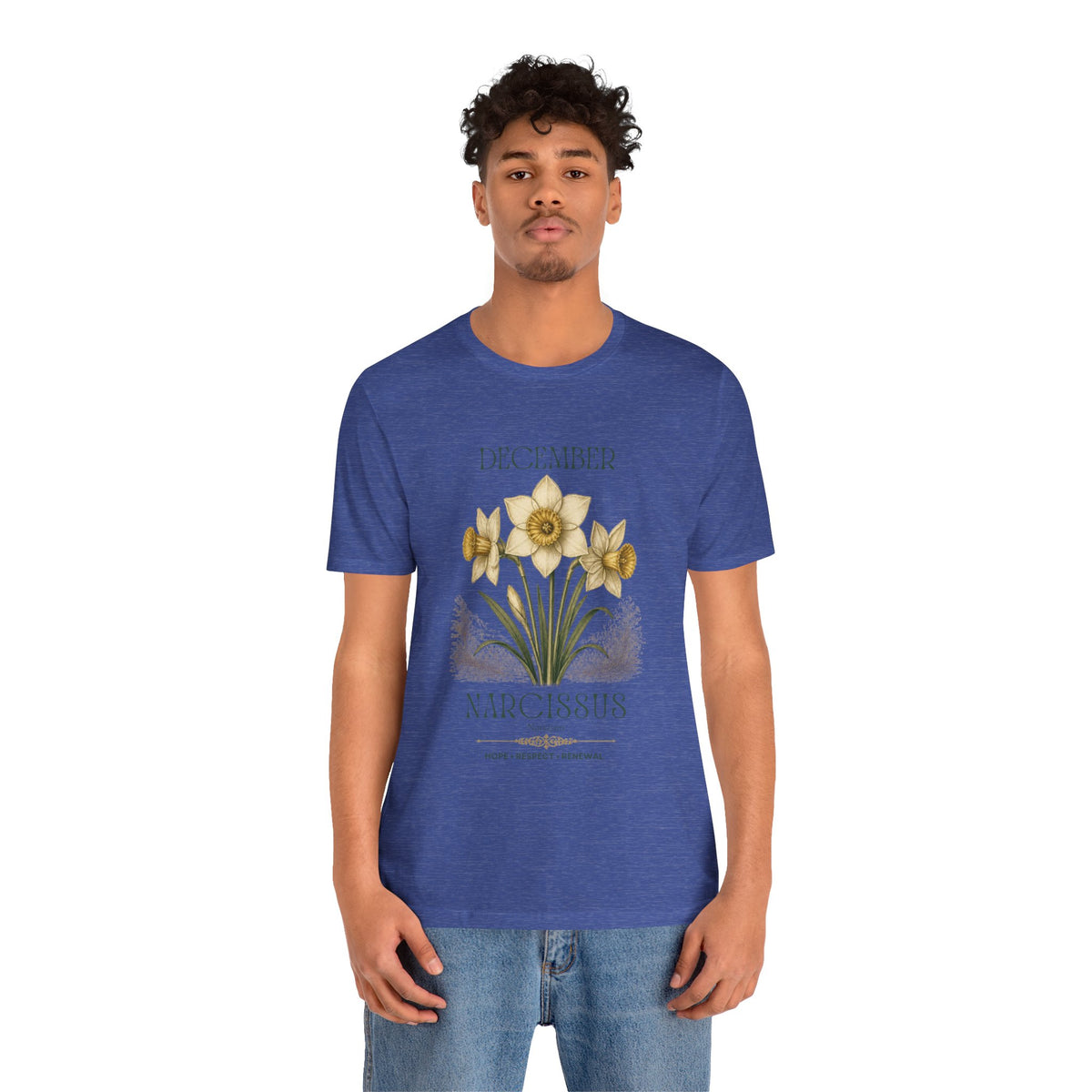 December Birth Flower Tee | Narcissus & Holly Celestial Design | Birthday Gift