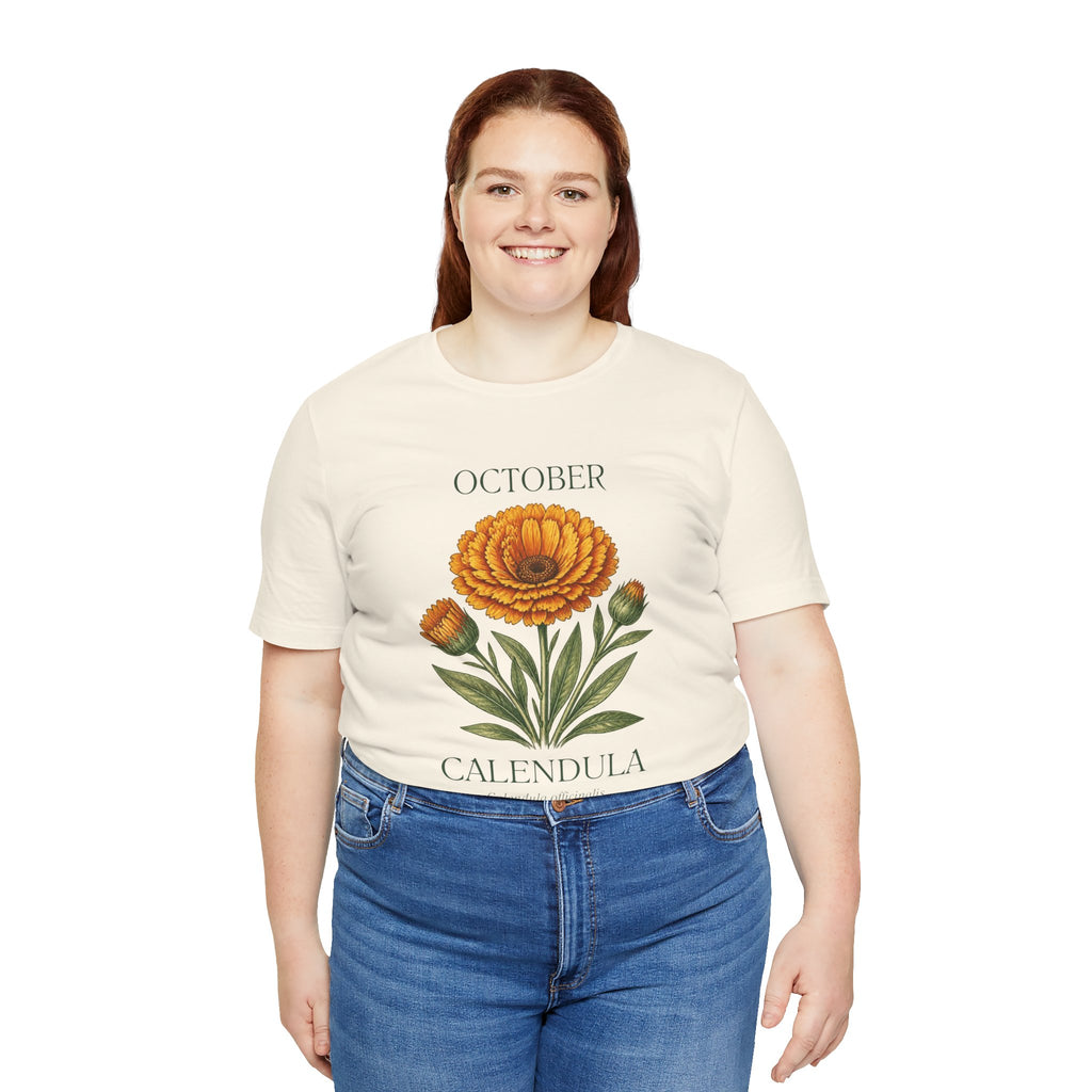 October Birth Flower Tee | Marigold & Cosmos Celestial Design | Birthday Gift