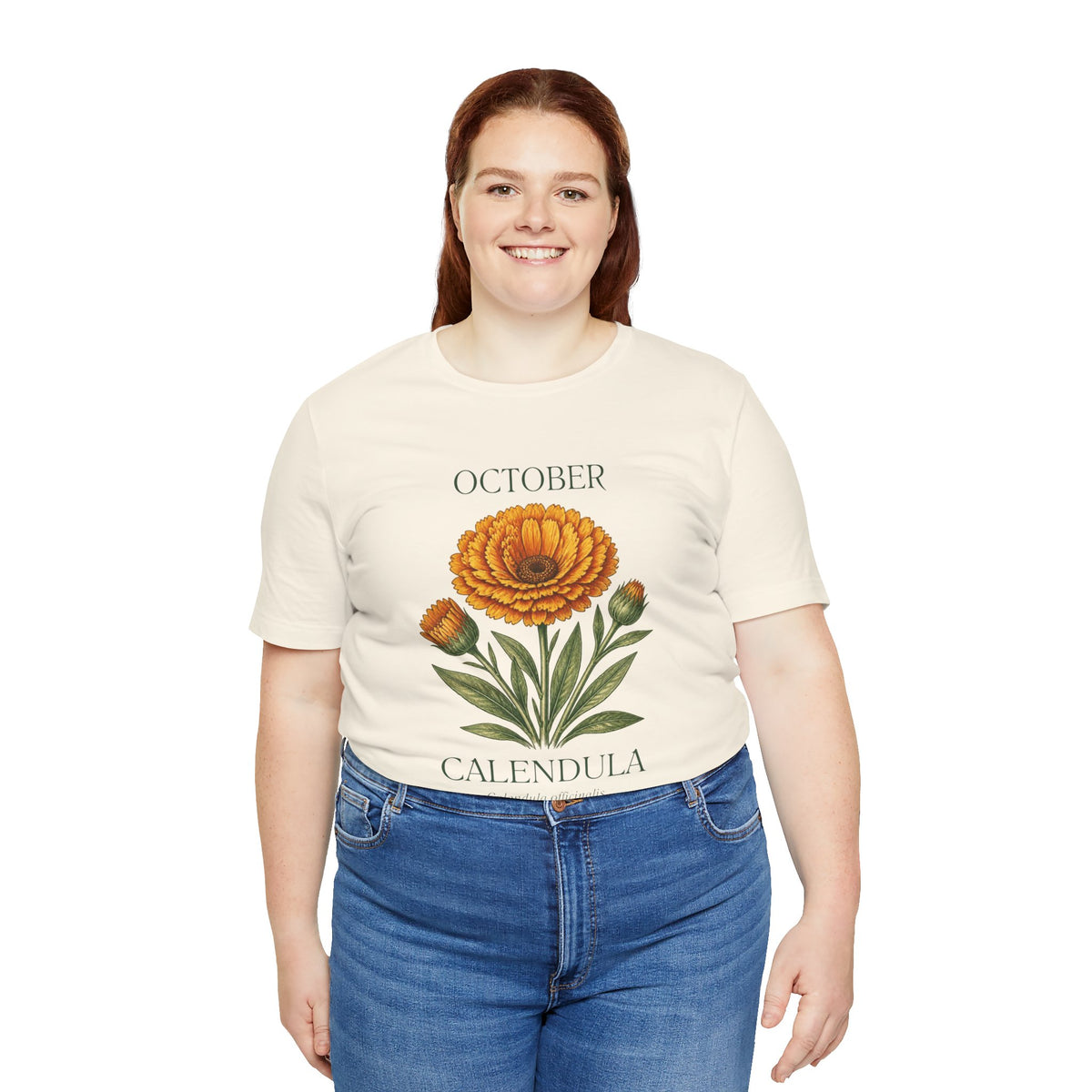 October Birth Flower Tee | Marigold & Cosmos Celestial Design | Birthday Gift