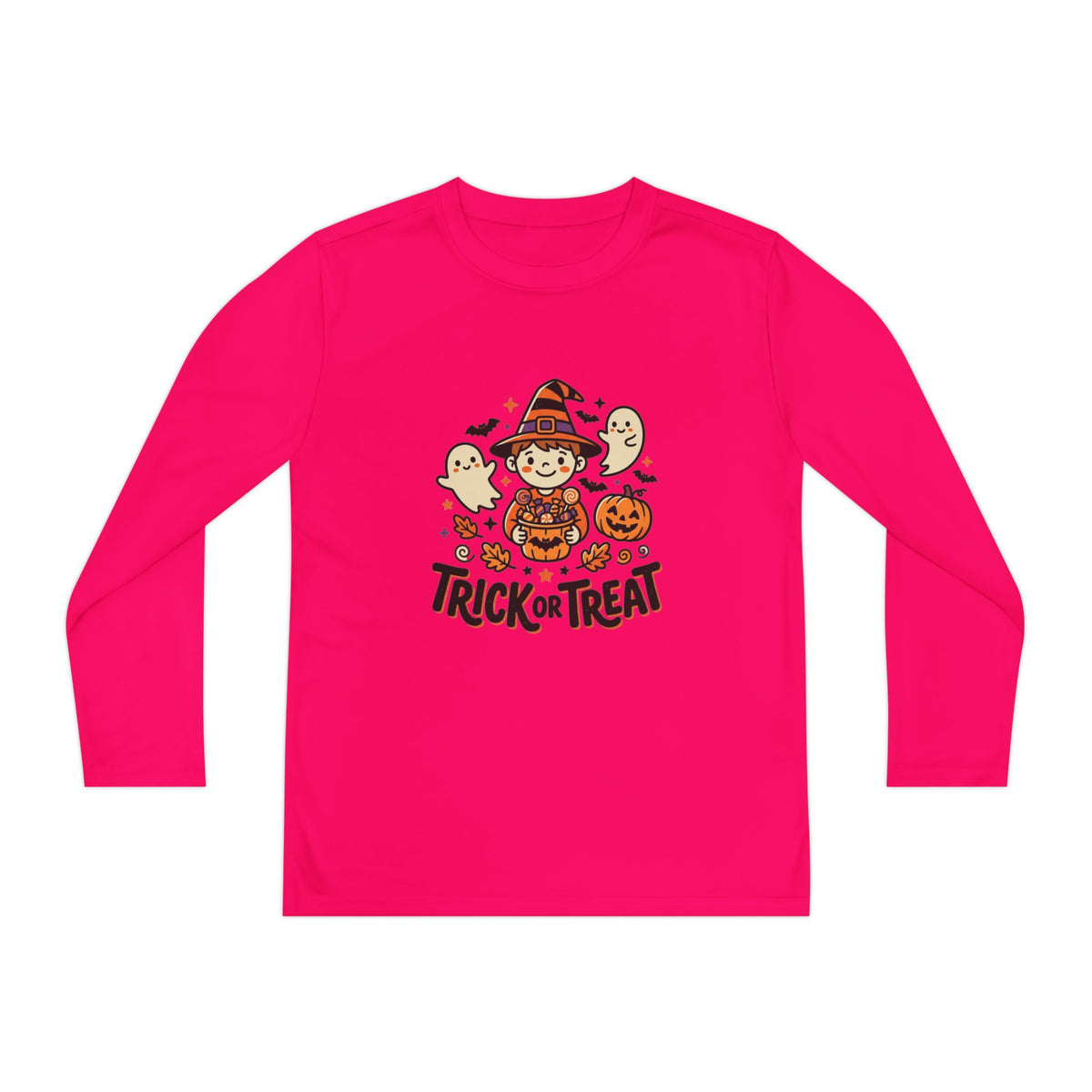 Trick or Treat Witch Kid Long Sleeve Shirt | Halloween Ghosts Pumpkins