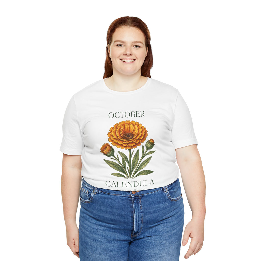 October Birth Flower Tee | Marigold & Cosmos Celestial Design | Birthday Gift