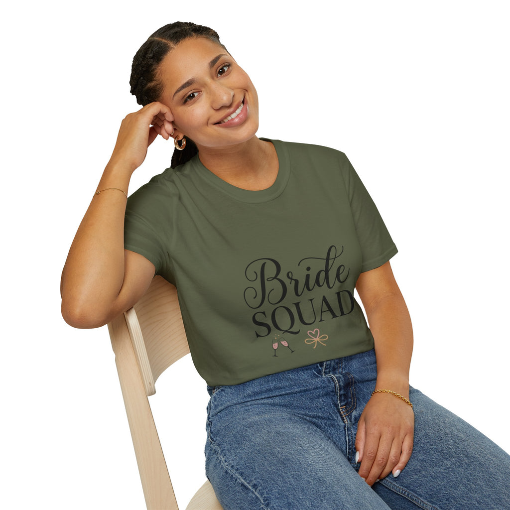 Bride Squad T-Shirt — Bachelorette Party Bridesmaid Tee with Champagne Icons
