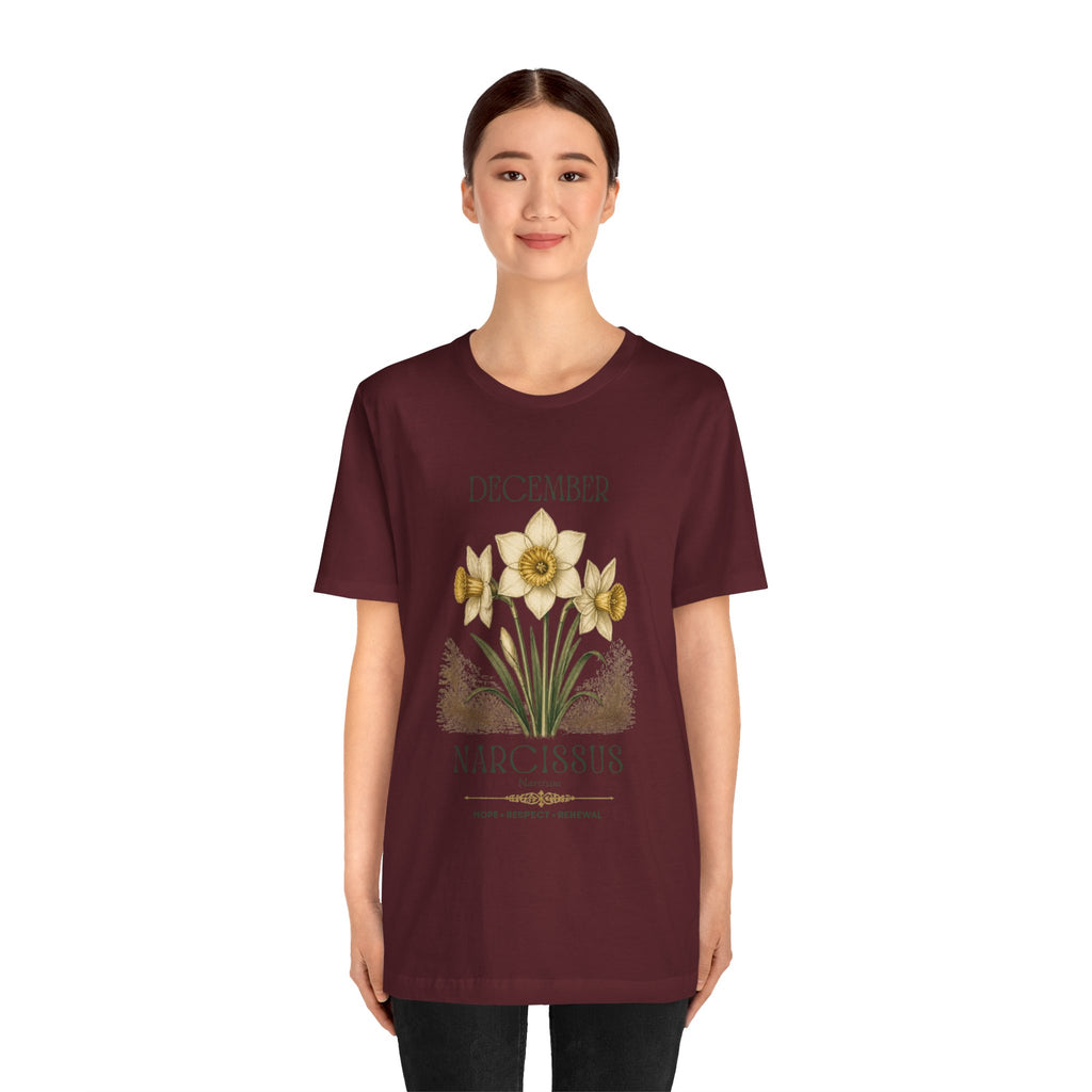 December Birth Flower Tee | Narcissus & Holly Celestial Design | Birthday Gift
