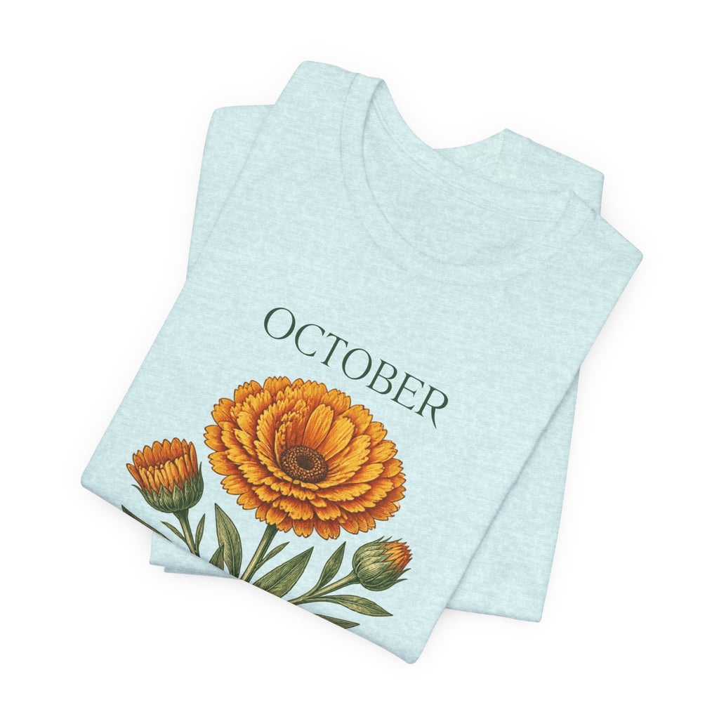 October Birth Flower Tee | Marigold & Cosmos Celestial Design | Birthday Gift