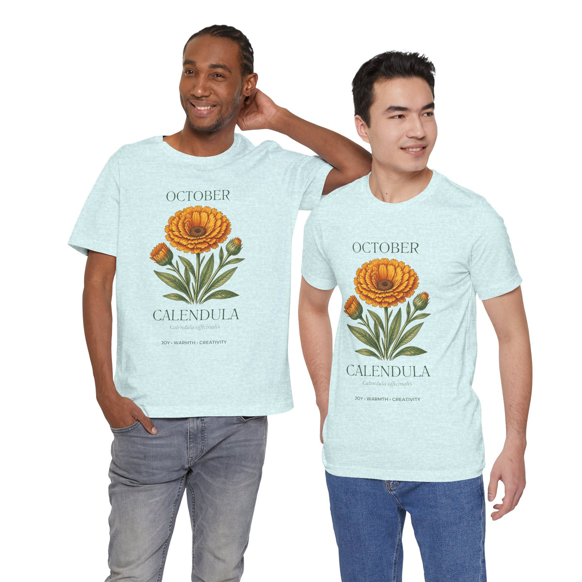 October Birth Flower Tee | Marigold & Cosmos Celestial Design | Birthday Gift