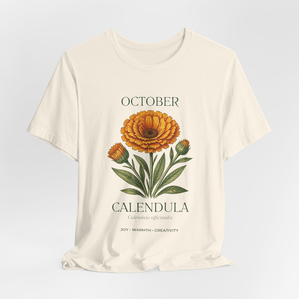 October Birth Flower Tee | Marigold & Cosmos Celestial Design | Birthday Gift