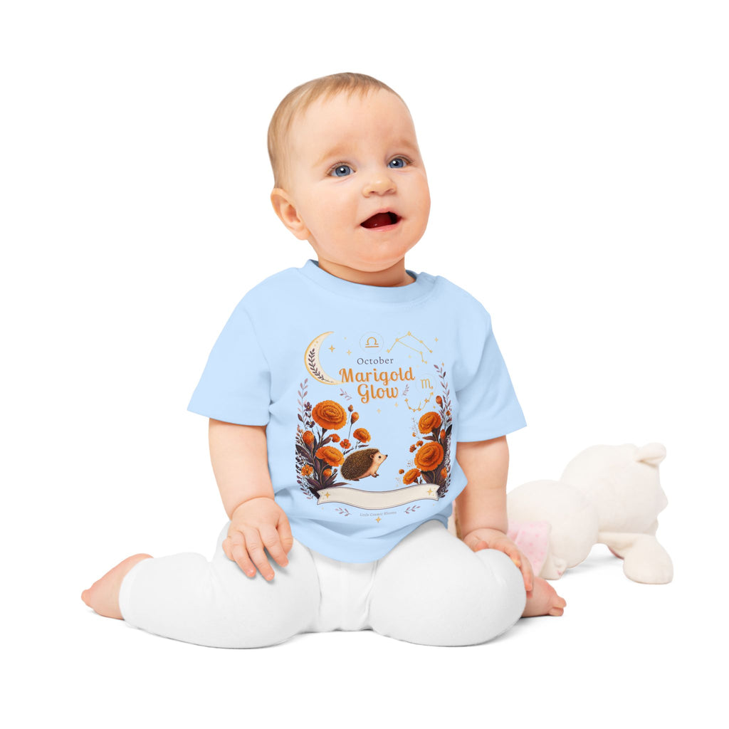 October Marigold Baby T-Shirt — 'Marigold Glow' Autumn Floral Baby Tee