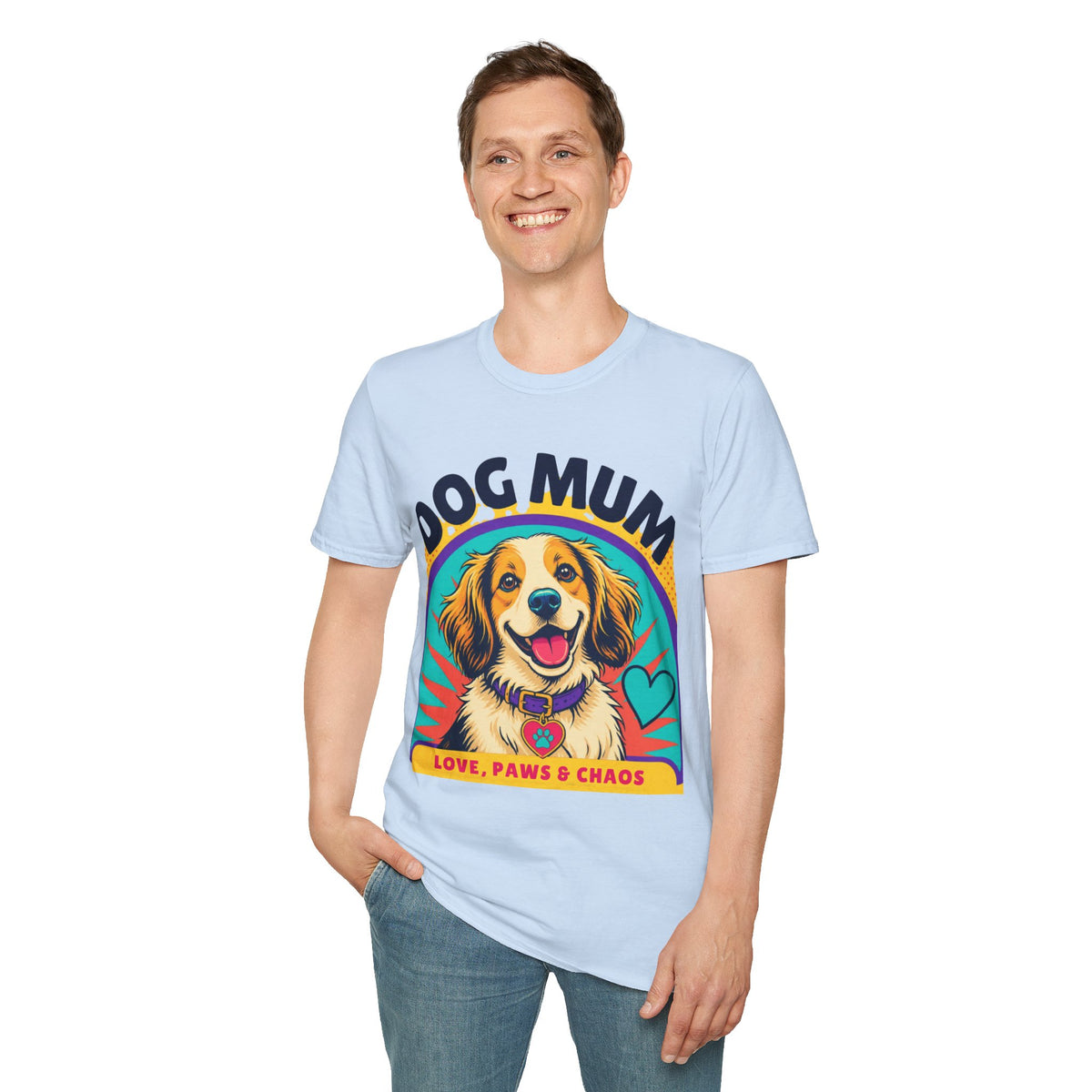 Dog Mum T-Shirt | Cute Happy Dog Illustration, Love Paws & Chaos