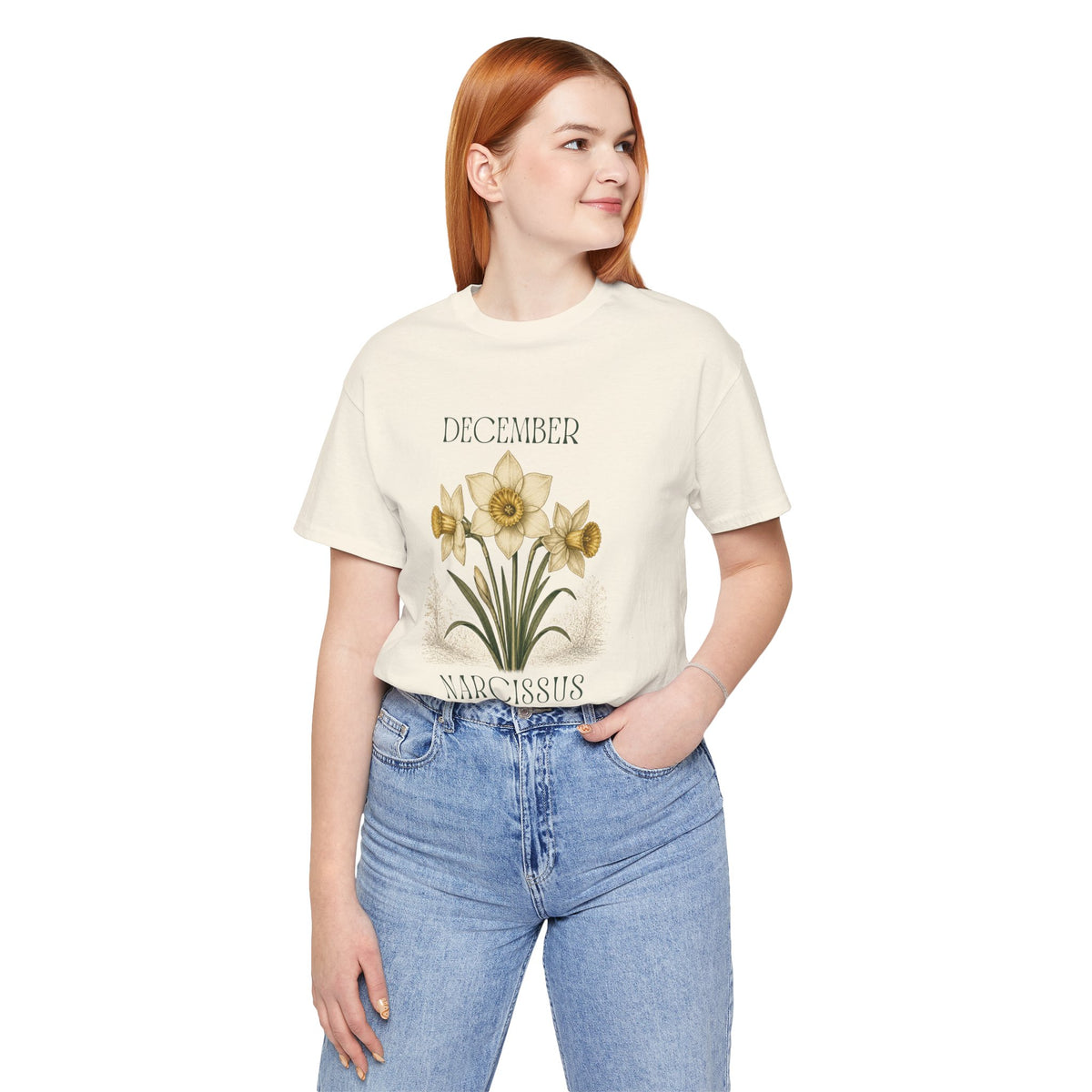 December Birth Flower Tee | Narcissus & Holly Celestial Design | Birthday Gift