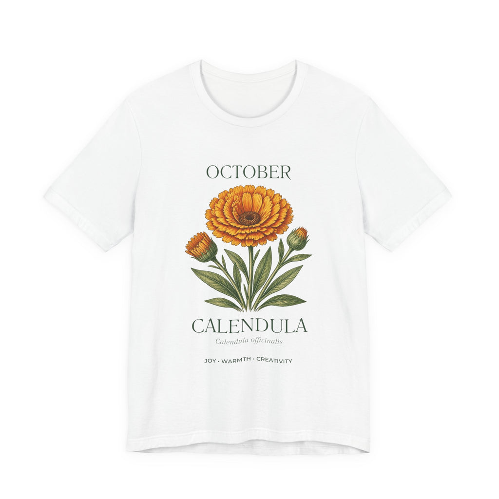 October Birth Flower Tee | Marigold & Cosmos Celestial Design | Birthday Gift