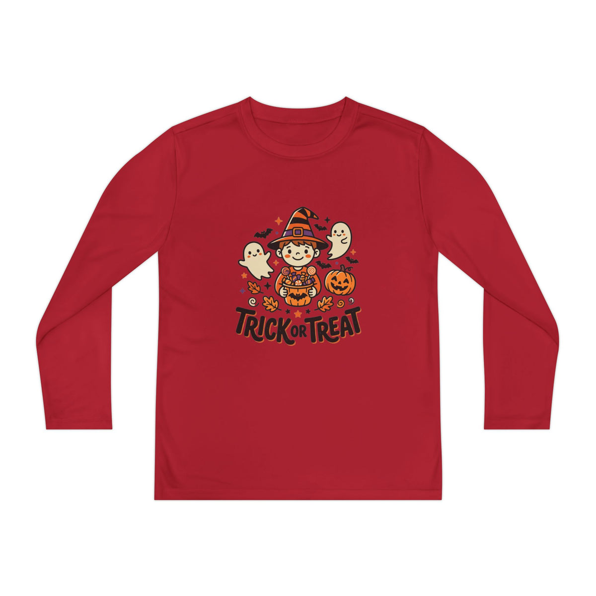Trick or Treat Witch Kid Long Sleeve Shirt | Halloween Ghosts Pumpkins