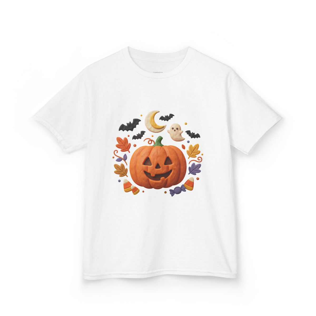 Jack-o'-Lantern Pumpkin Kids Tee | Halloween Ghosts, Bats, Moon, Autumn Leaves