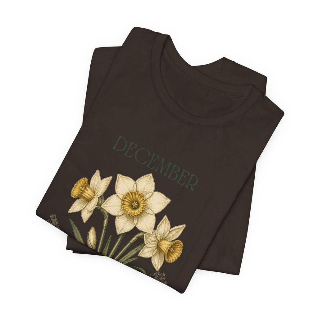 December Birth Flower Tee | Narcissus & Holly Celestial Design | Birthday Gift