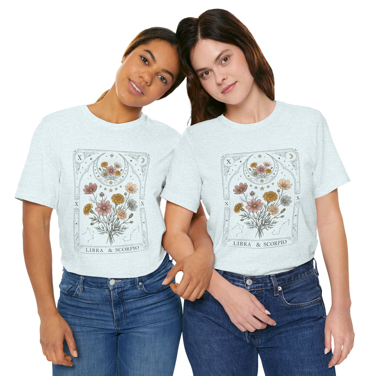 Libra & Scorpio Floral Zodiac T‑Shirt — Botanical Horoscope Tee